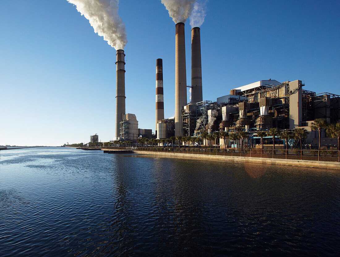 Smoke Rising From Smokestacks, Apollo Beach, Florida, United States