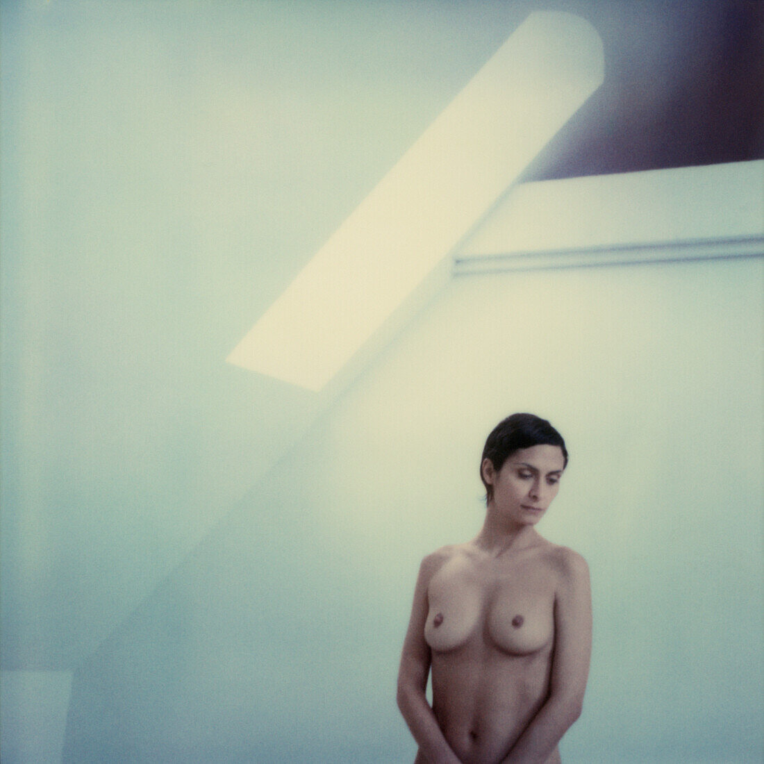 Topless woman in interior