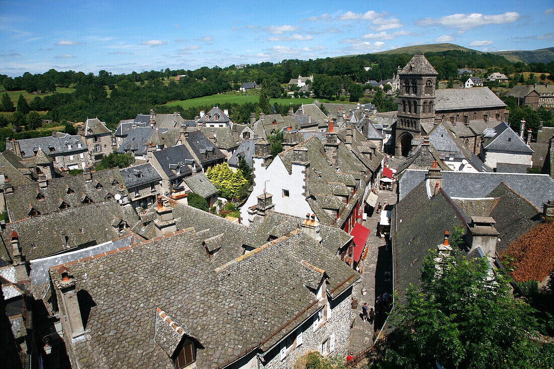 France, Auvergne, Cantal, Salers, Belfry street and Saint Mathieu church