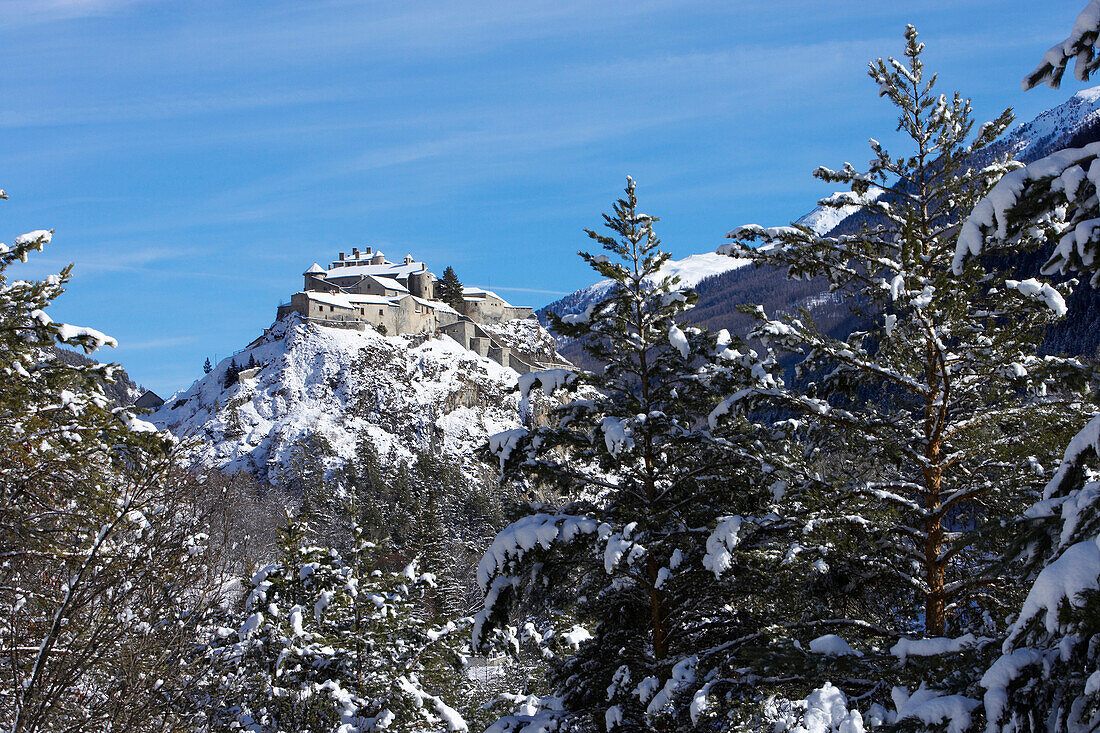 France, Alps, Hautes Alpes, Queyras, fort de Château-Queyras in winter