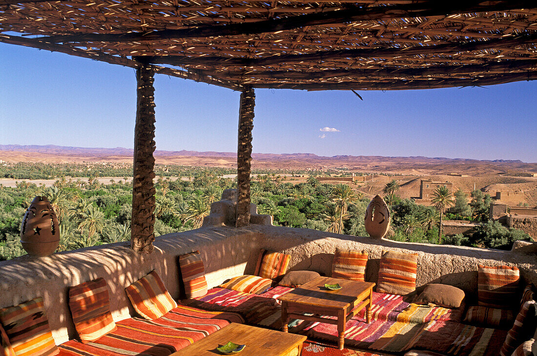 Morocco, Skoura palm grove, guesthouse terrace