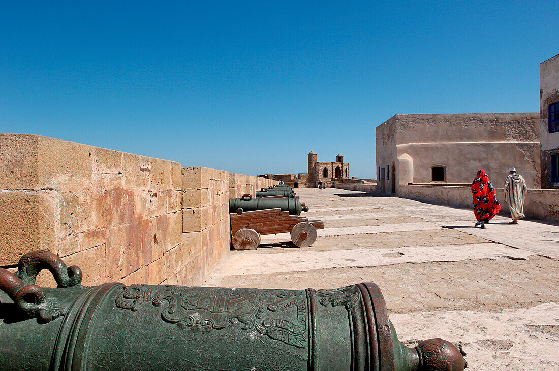 Morocco, Essaouira, Skala of the Kasbah. crenellated bastion, antique cannons