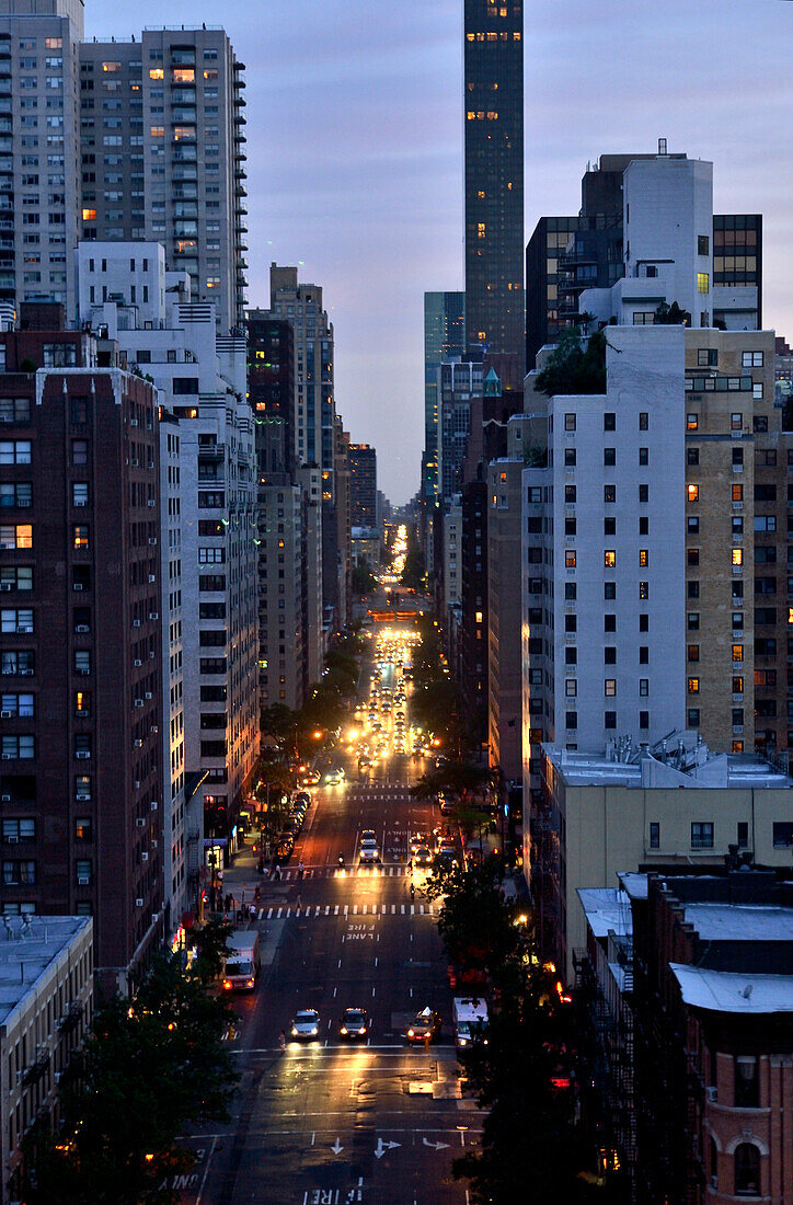 1st. Avenue with multy-story buliding in the evening, New York City, New York, USA