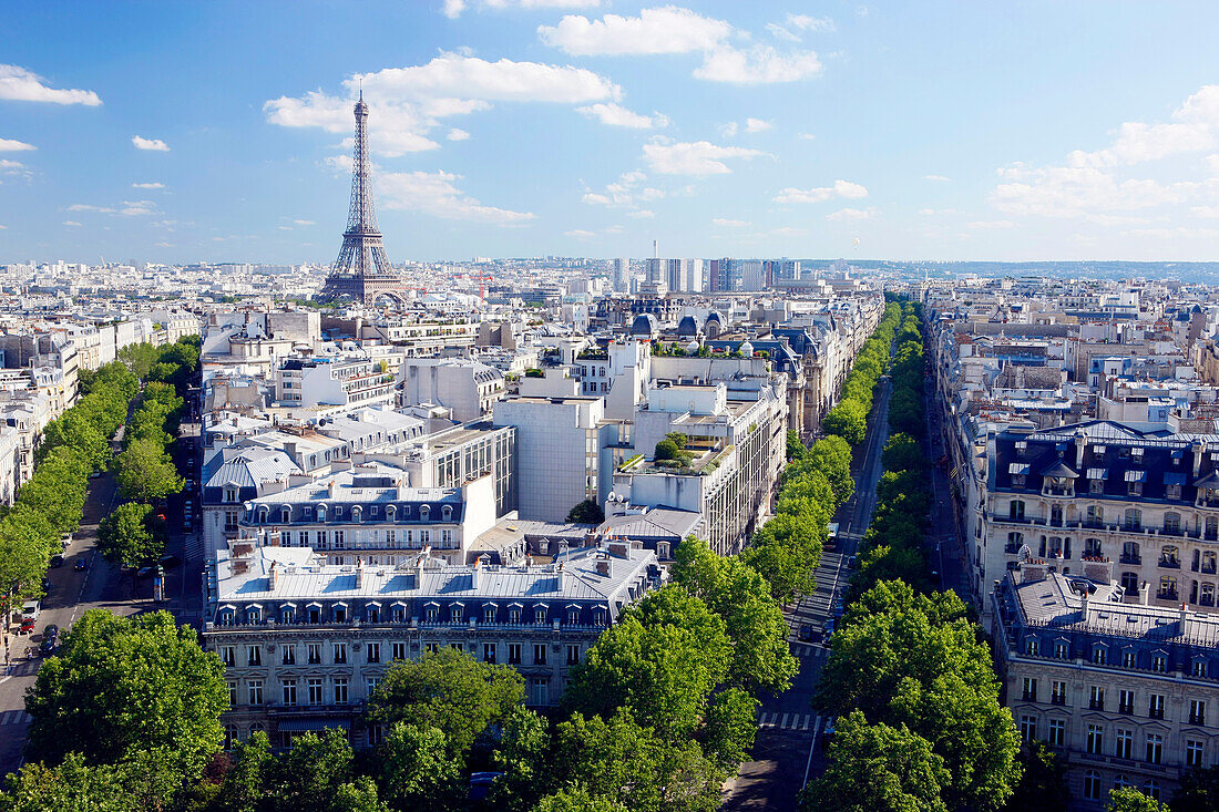France, Paris, 8th arrondissement, Eiffel Tower view from Arc de Triomphe
