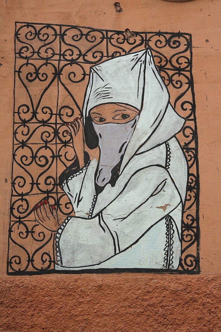Maroc, Marrakech, Wall painting