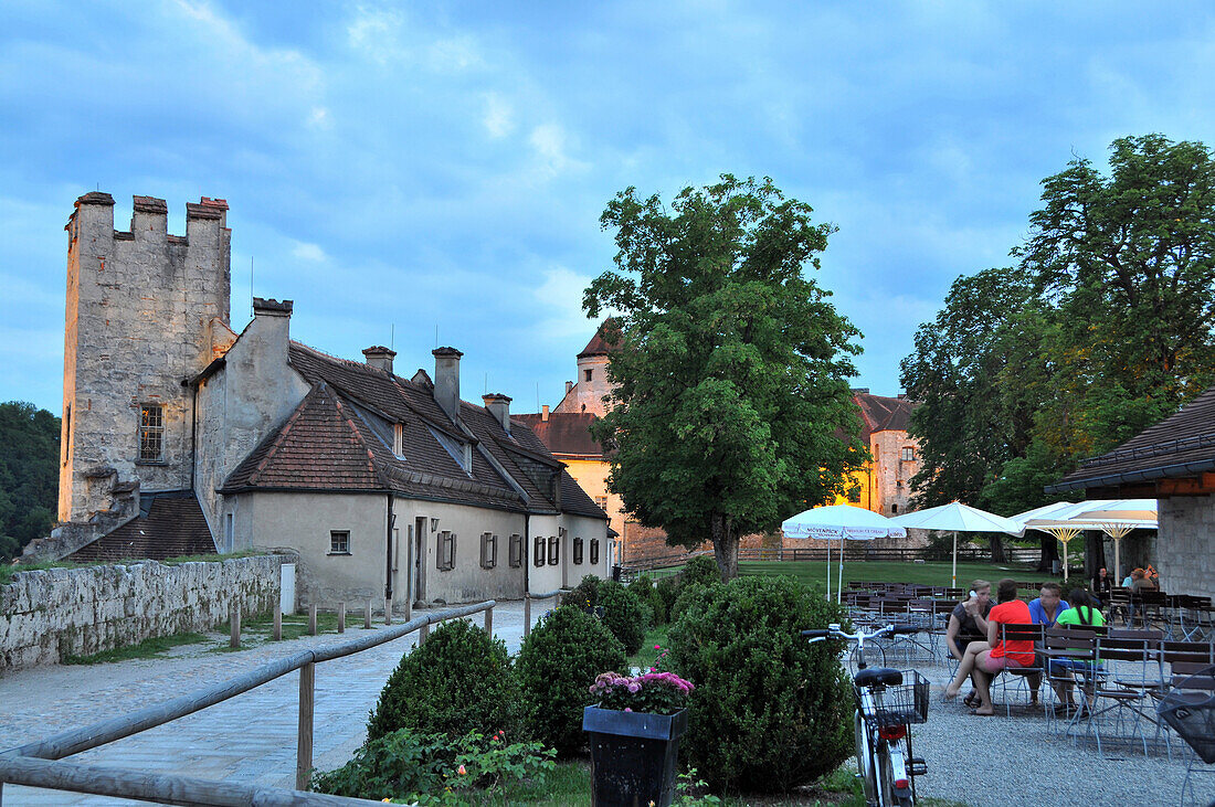 People at the castle in the evening, Burghausen, Bavaria, Germany, Europe