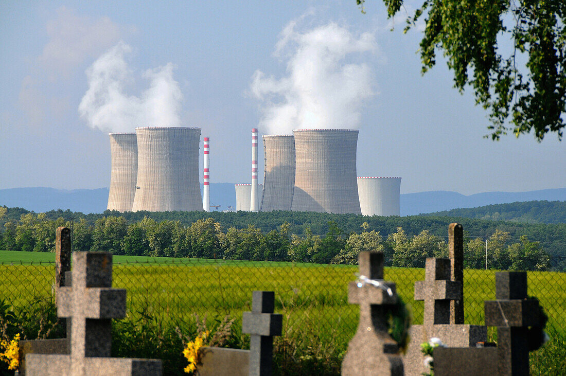 Cemetery in front of nuclear powerplant, Nitra, western Slovakia, Europe