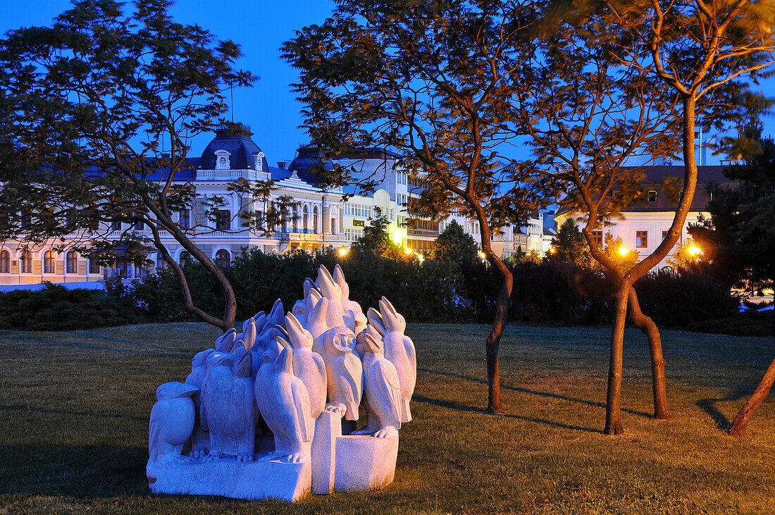 Monument at a park at Svätoplukovo square in the evening, Nitra, western Slovakia, Europe