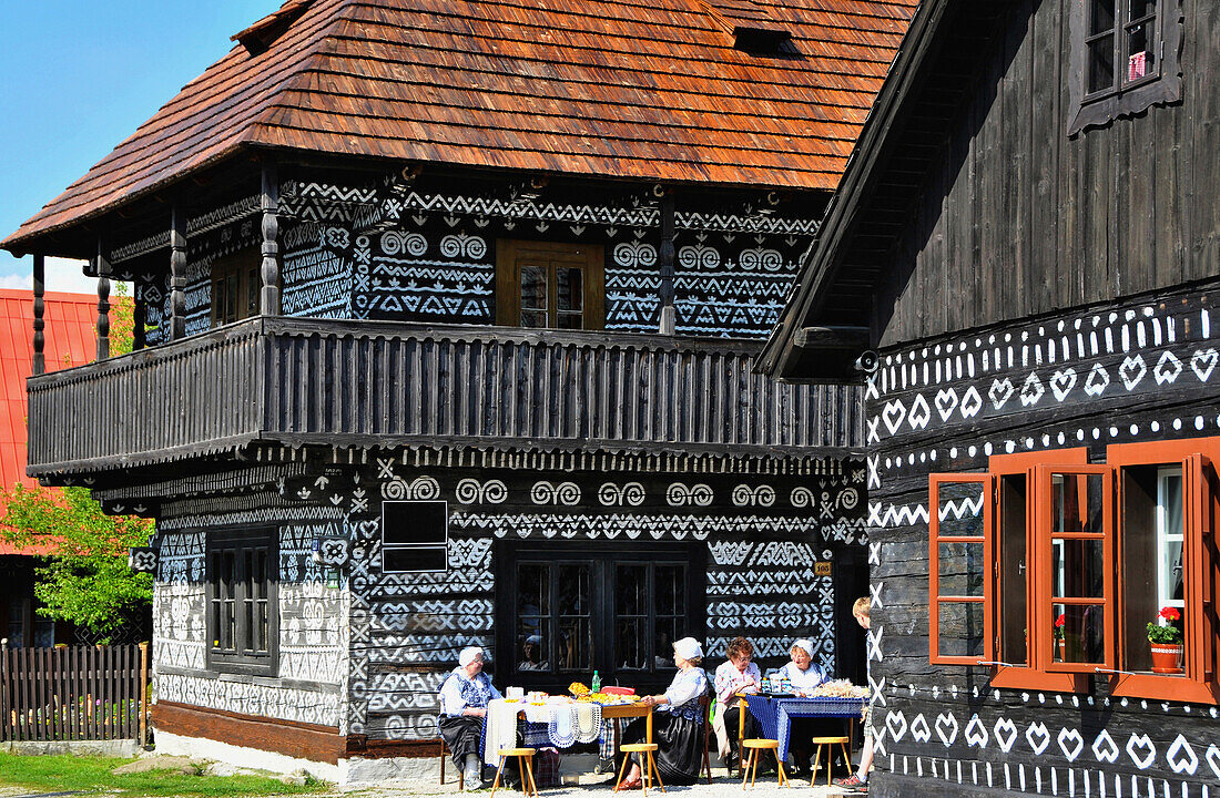 Painted wooden houses at Cicmany, western Slovakia, Europe