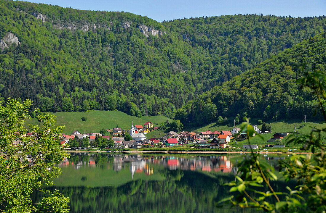 Village at a lake at the National Park Slovak Paradise, Slovakia, Europe