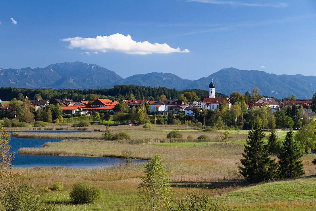 Iffeldorf Village near Osterseen with Benediktenwand mountain, Alps, Upper Bavaria, Bavaria, Germany, Europe