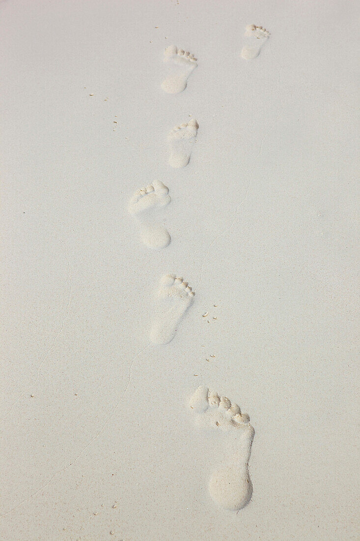 Footpints on fine white sand, Similan Islands, Andaman Sea, Thailand