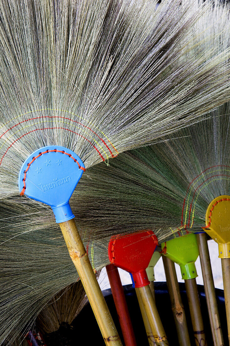 Close up of Brooms made of gras at a market, Khao Sok National Park, Andaman Sea, Thailand