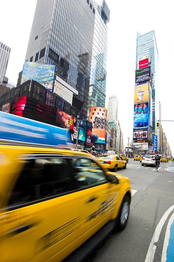 Times Square and Broadway and Taxi with motion blur, Manhattan, New York, USA