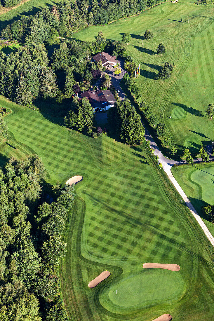 Aerial view of golf course Hillesheim, Eifel, Rhineland Palatinate, Germany, Europe