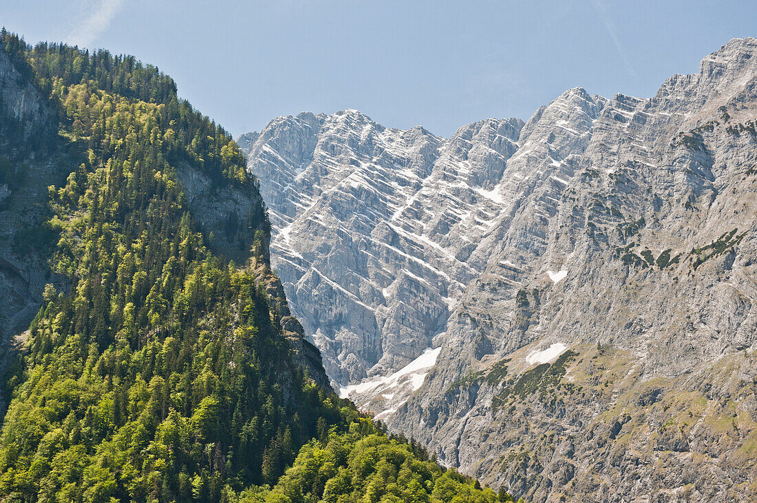 Mount Watzmann in the sunlight, Schoenau, Bavaria, Germany, Europe