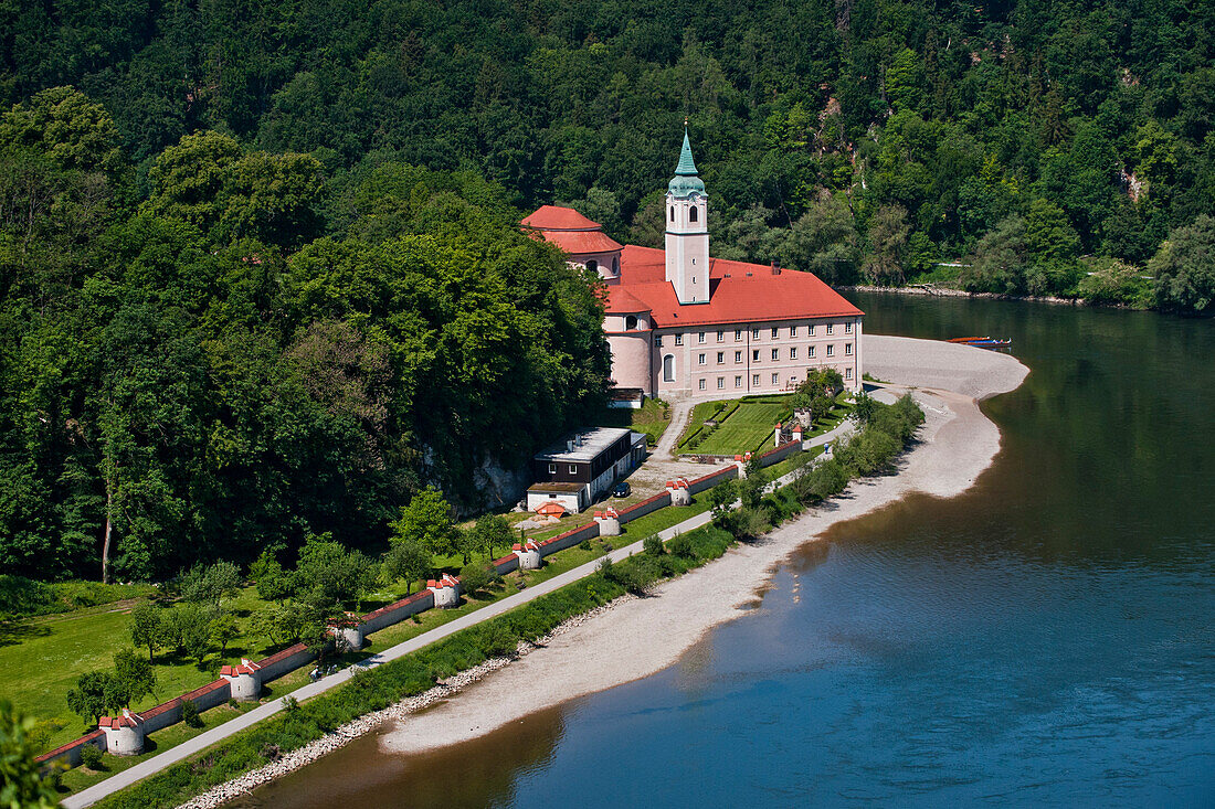 Weltenburg monastery on the banks of Danube river, Weltenburg, Kelheim, Bavaria, Germany, Europe
