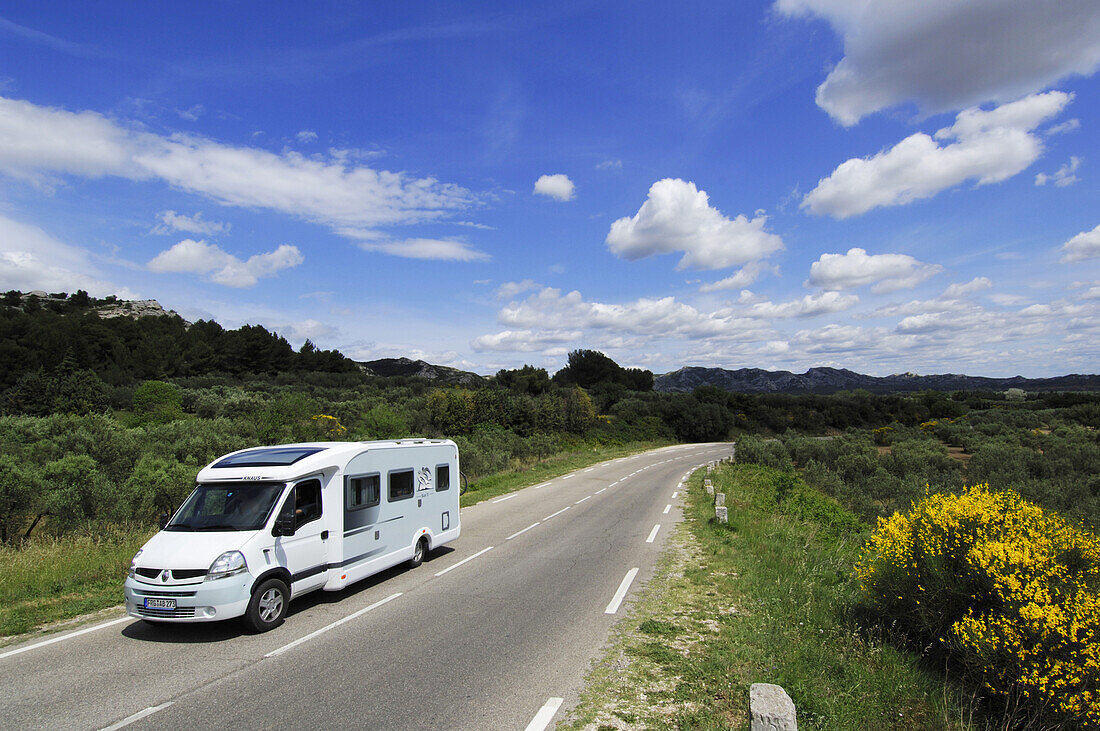 Camper van near Les Baux de Provence, Provence, France