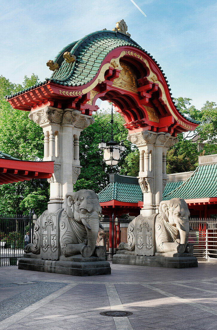 Elephant gate in the Berlin Zoological Garden, Budapest Street, Berlin, Germany