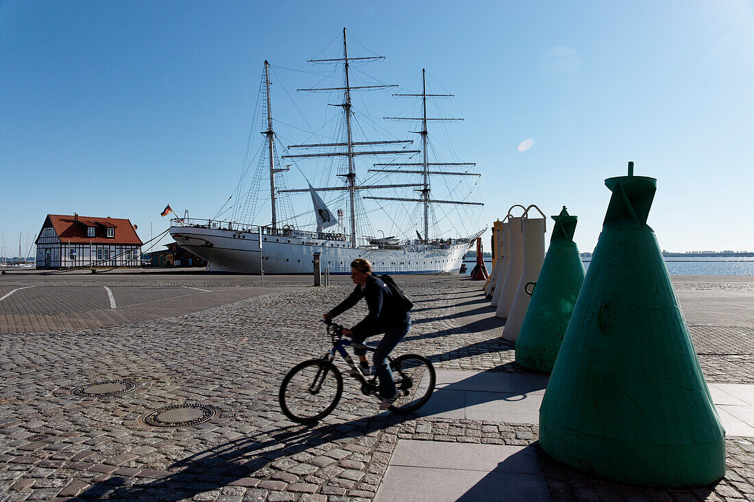 Gorch Fock in the harbour, Strelasund, Hanseatic Town of Stralsund, Mecklenburg-Western Pomerania, Germany