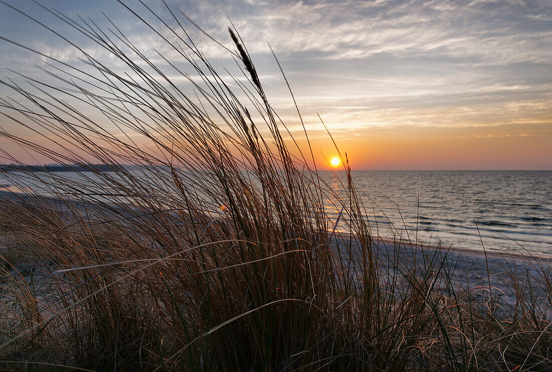 Sunrise at the seaside resort of Lobbe, Baltic Sea, Island of Ruegen, Mecklenburg Western Pomerania, Germany