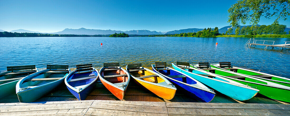 Rowboats at lake Staffelsee, Uffing, Upper Bavaria, Germany