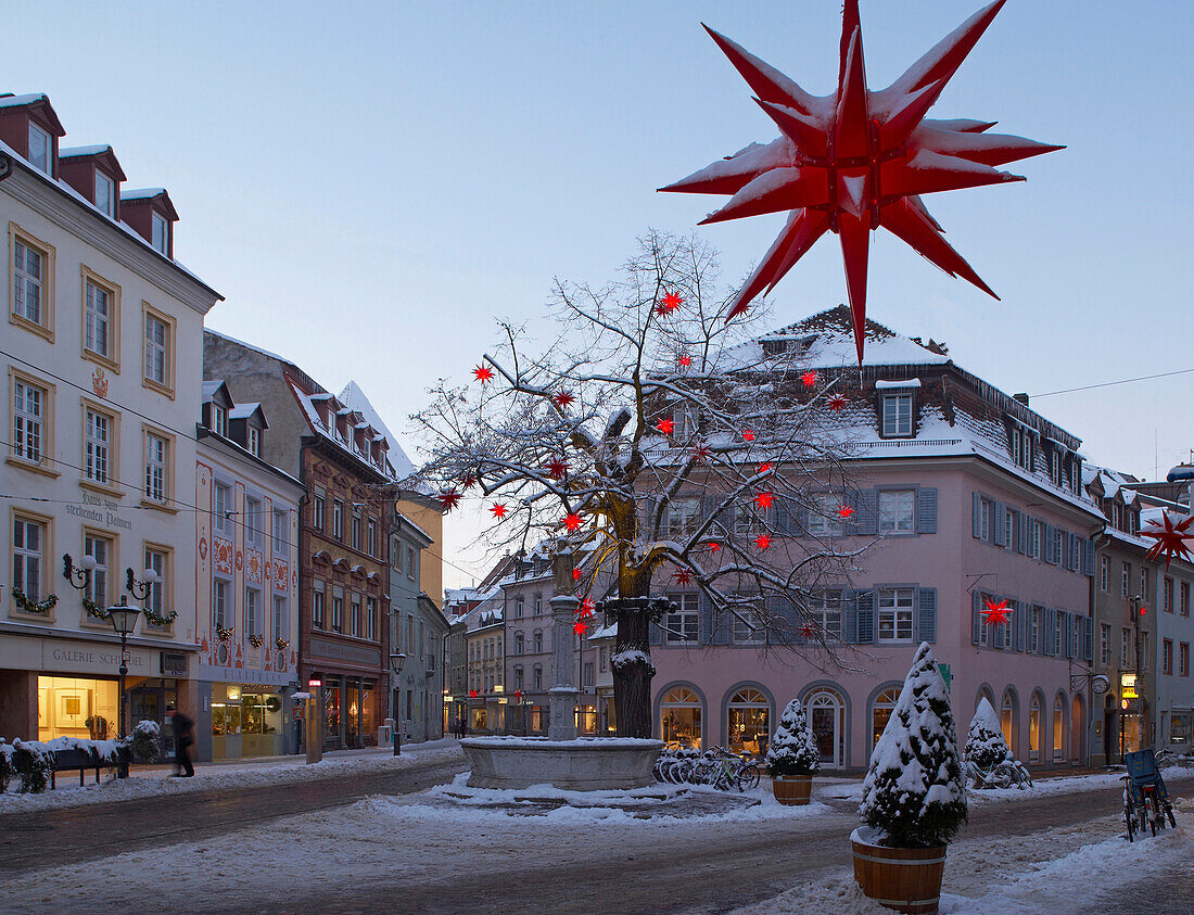 Oberlinden, Freiburg, Evening, Snow, Black Forest, Baden-Württemberg, Germany, Europe
