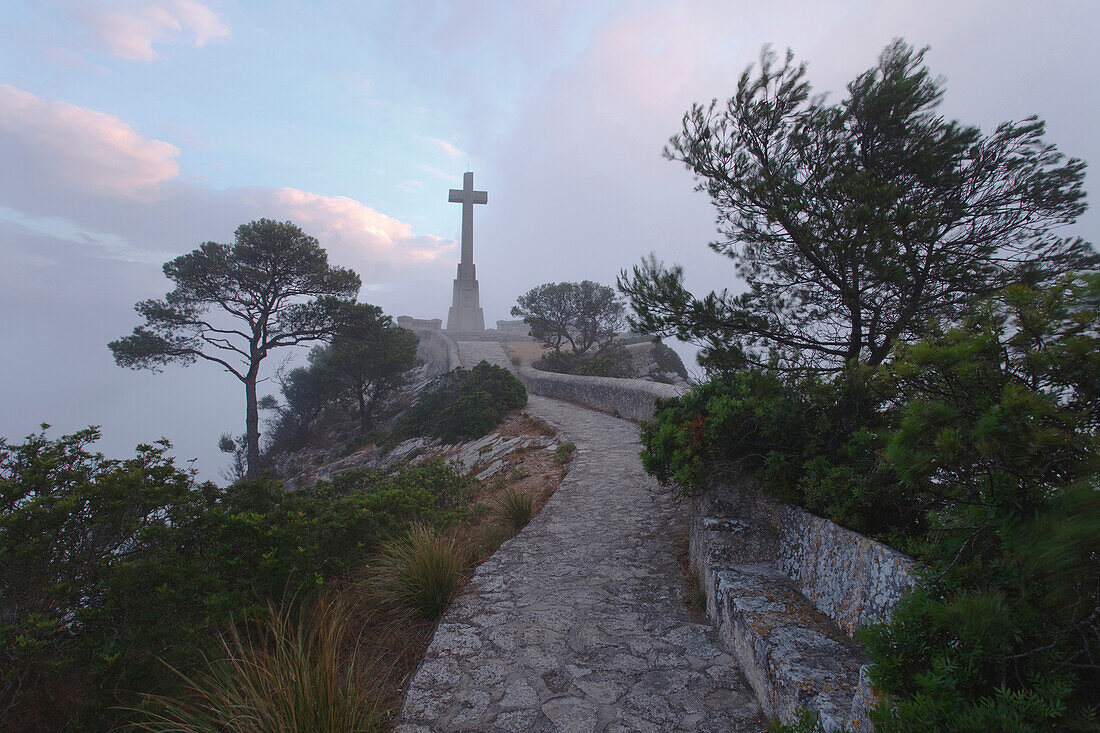 Puig de Sant Salvator, mountain with monastry, near Felanitx, Mallorca, Balearic Islands, Spain, Europe