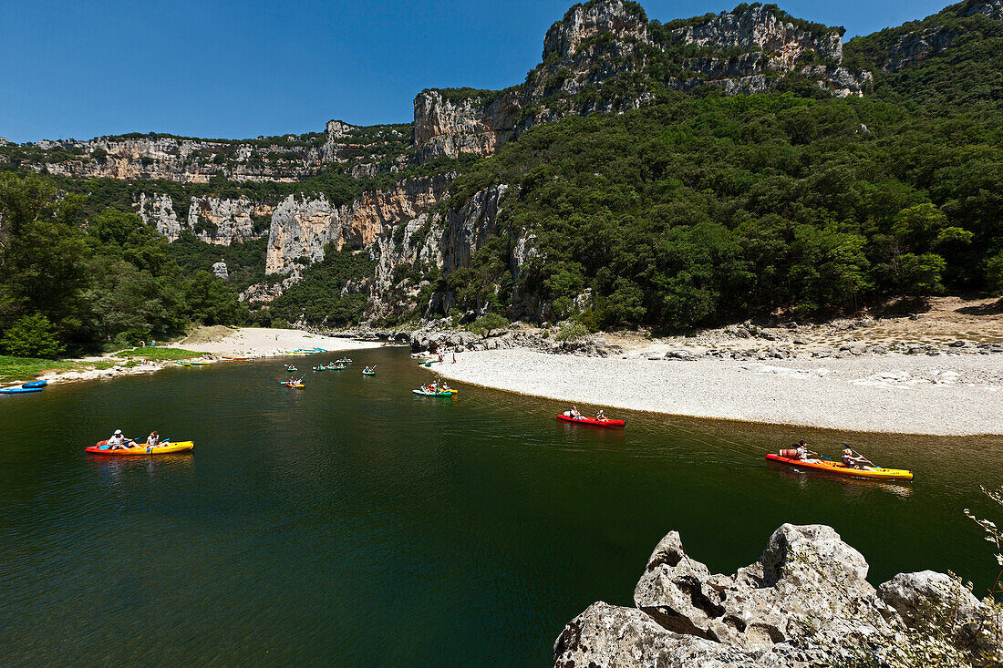 Canoe driving on the river Ardeche, Rhone-Alpes, France