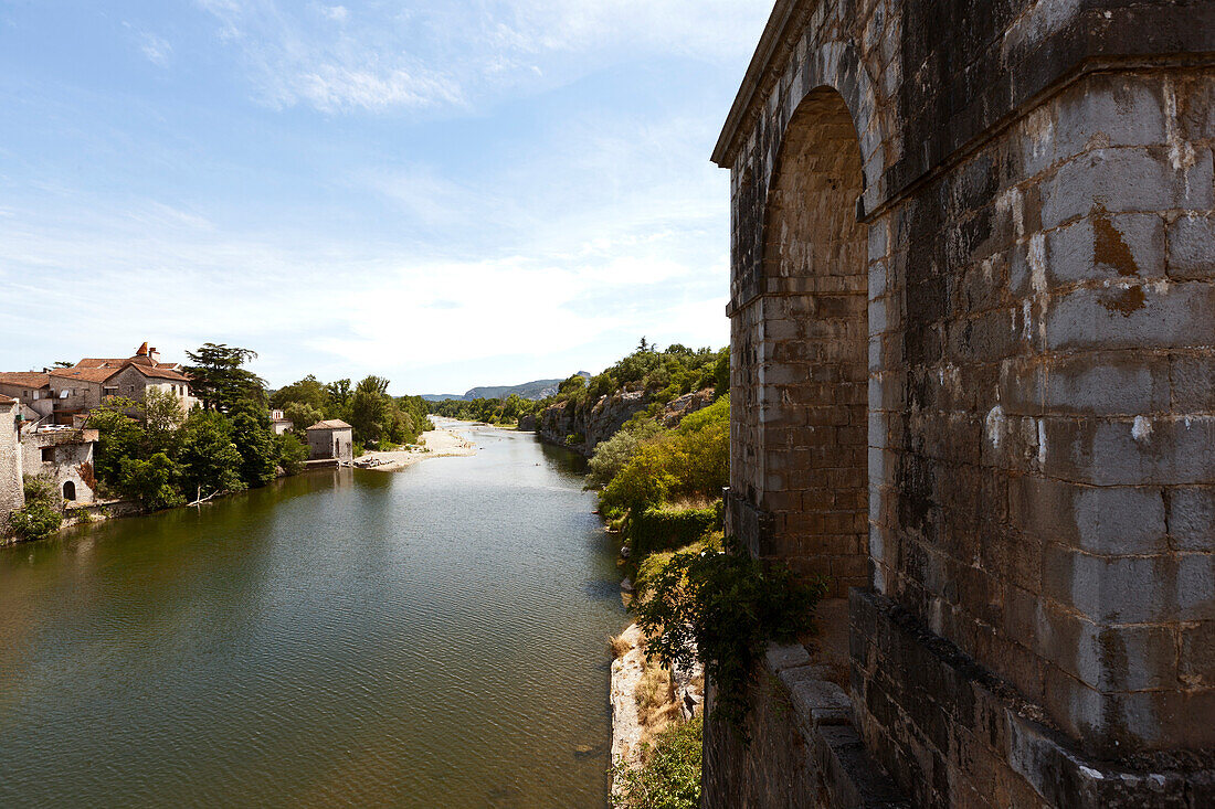 View along river Ardeche, Ruoms, Ardeche, Rhone-Alpes, France