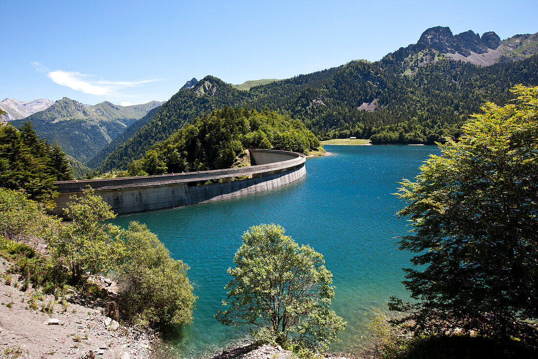 Stausee Lac de Bious-Artigues, Ossautal, Französische Pyrenäen, Pyrénées-Atlantiques, Aquitaine, Frankreich