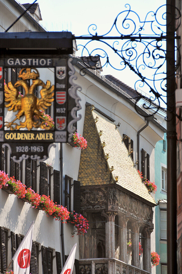Goldener Adler hotel with golden Dacherl, old town of Innsbruck, Tyrol, Austria, Europe