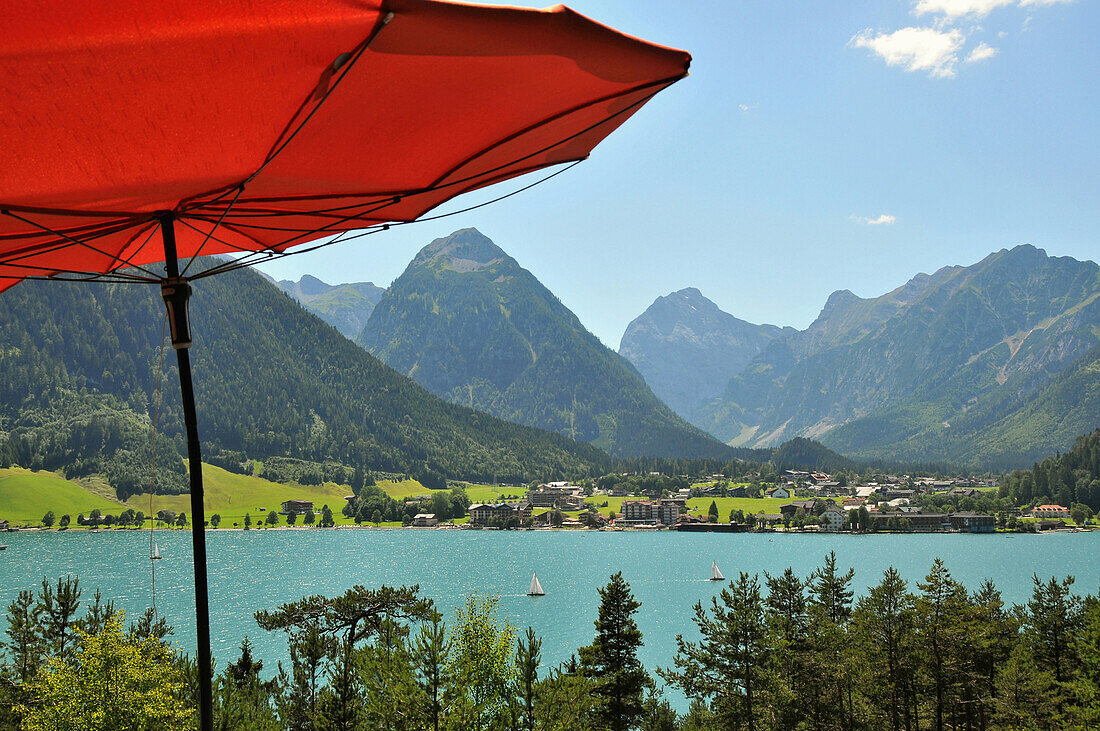 View of lake Achensee in the sunlight, Tyrol, Austria, Europe