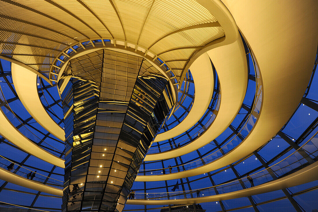 Interior view of the Reichstag Dome in the evening, Mitte, Berlin, Germany, Europe