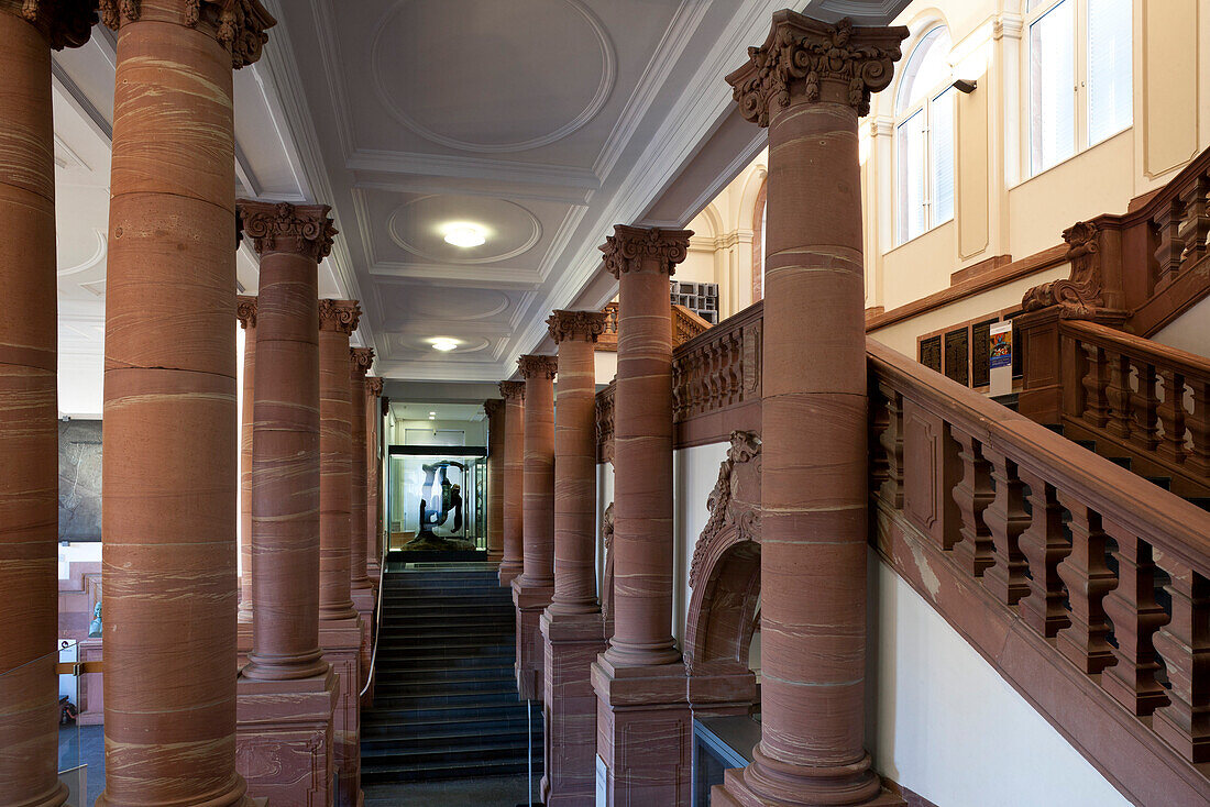 Senckenberg-Museum, Staircase and gorilla in the background, Frankfurt am Main, Hesse, Germany, Europe