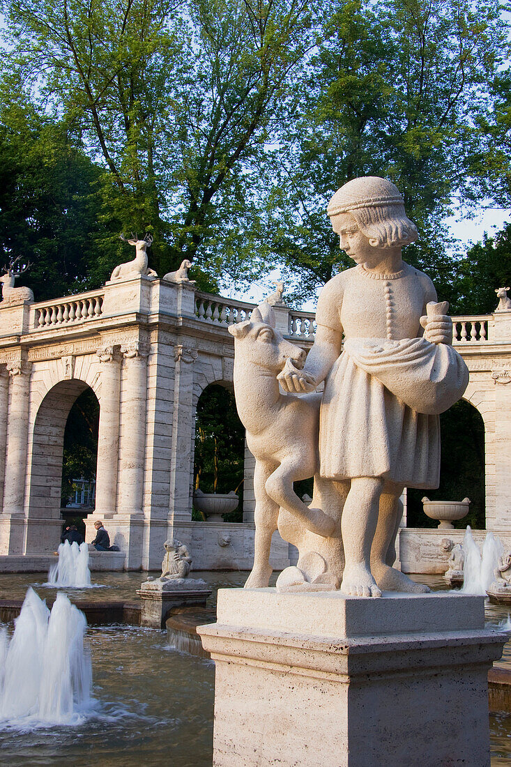 Germany, Berlin, Friedrichshain, Volkspark Friedrichshain, statue of Grimm character