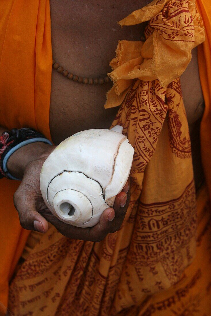 France, Paris, Conch played during Hindu ceremonies
