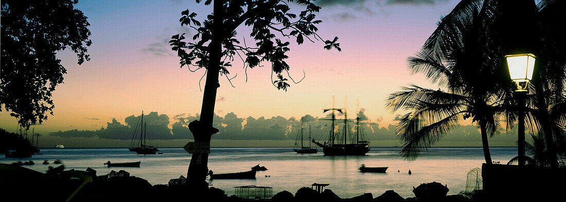 West Indies, Martinique, Les Anses d’Arlets, sail boat, sunset