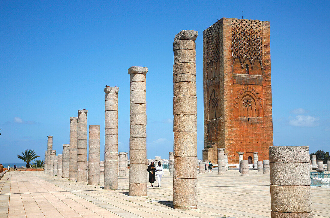 Africa, Maghreb, North africa,Morocco, Rabat, ruins of Yacoub El Mansour mosque and Hassan tower