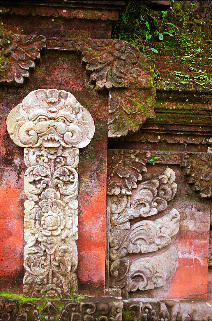Reliefs on Red Wall, Bali, Indonesia