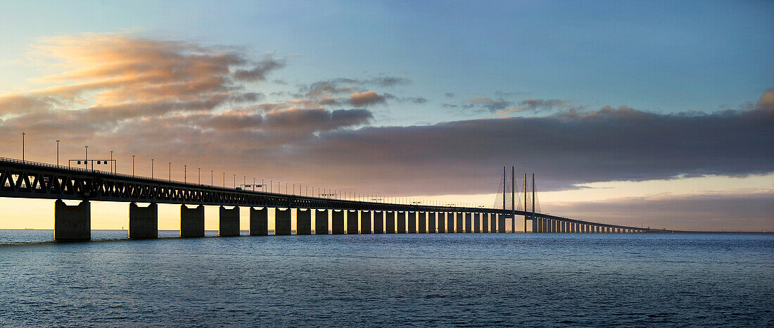 Bridge Between Sweden and Denmark at Sunset