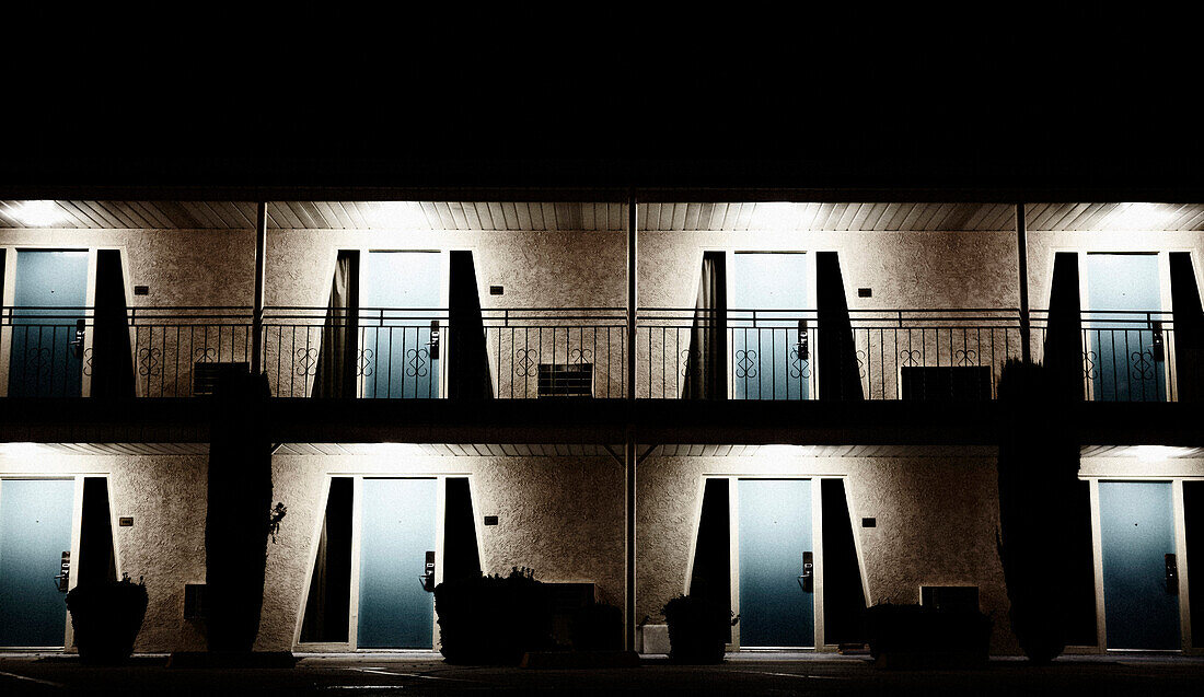 Two-Story Motel at Night, Utah, USA