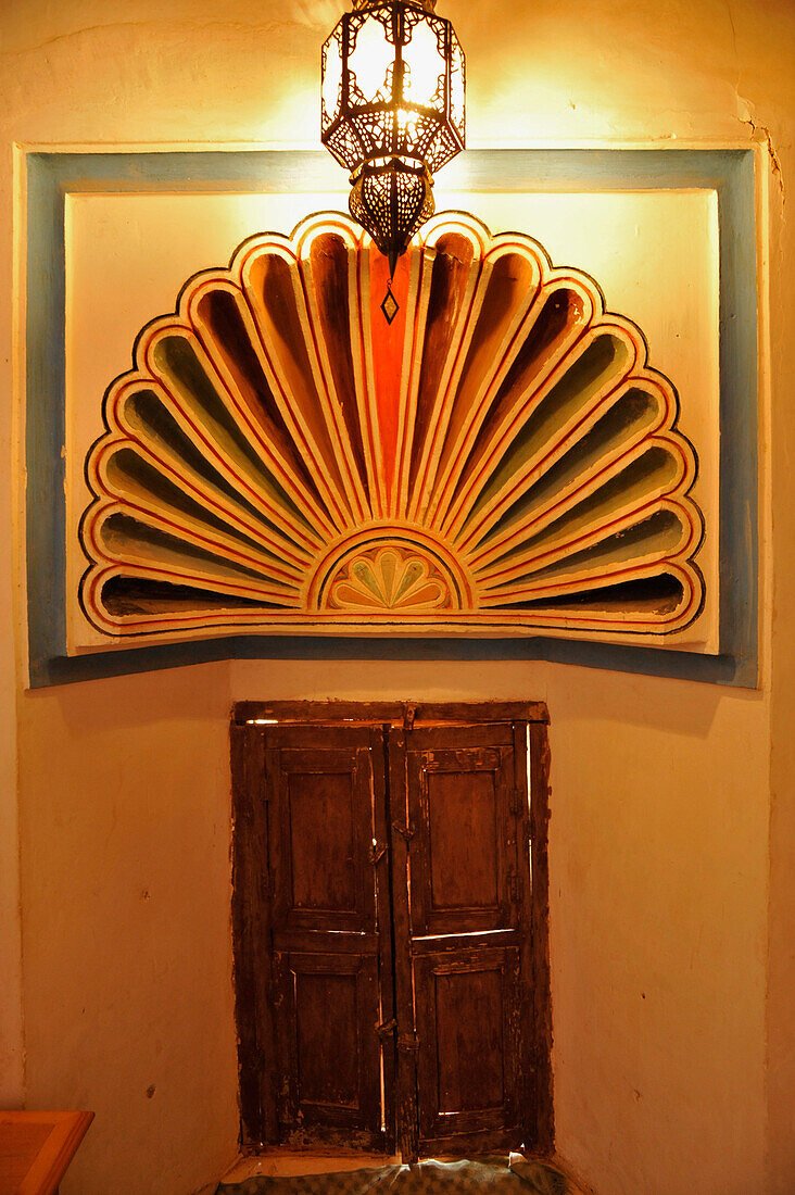 Adorened wall above door at the Kasbah Asslim in Agdz, Draa South of the High Atlas, Morocco, Africa