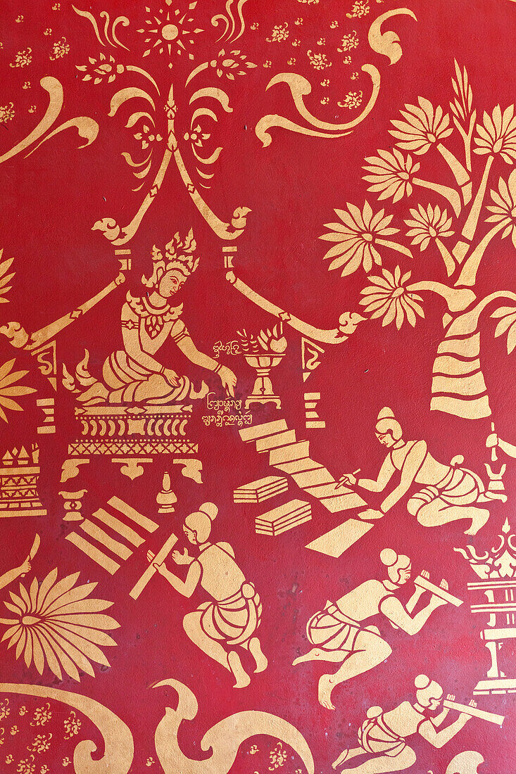Detail of a mural, story from the life of buddha, temple Wat Chiang Man, Chiang Mai, Thailand, Asia