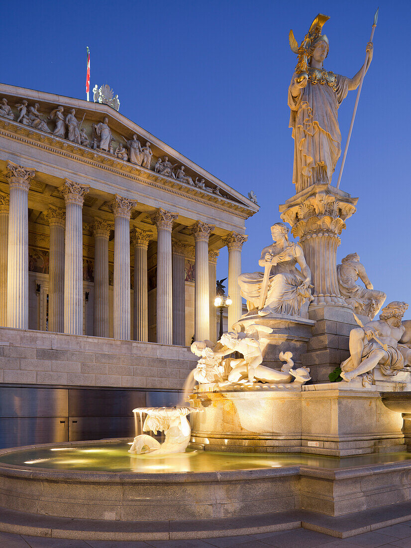 Fountain with Pallas Athene Statue in front of House of Parliament, 1. Bezirk, Vienna, Austria, Europe