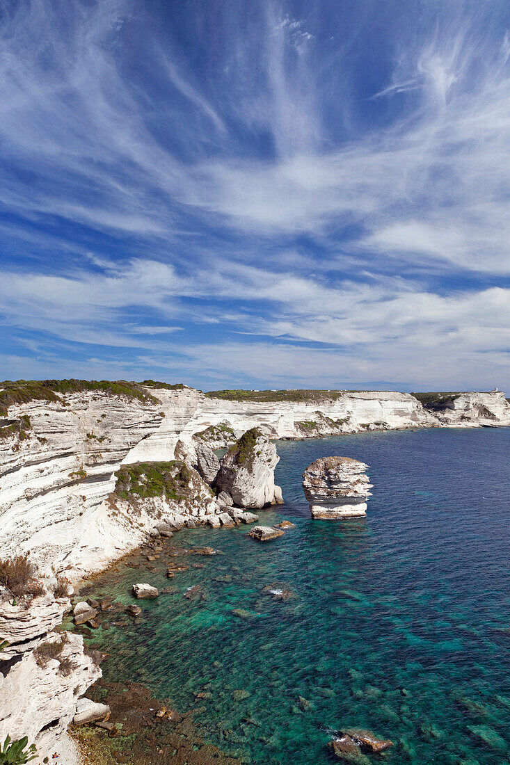 Limestone cliffs, east of Bonifacio, Bonifacio, Corsica, France