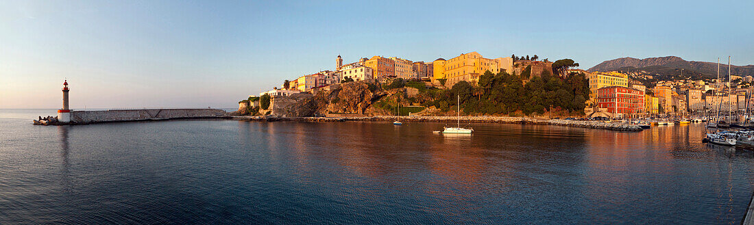 The mole, lighthouse outpost and the Citadel, Bastia, Corsica, France