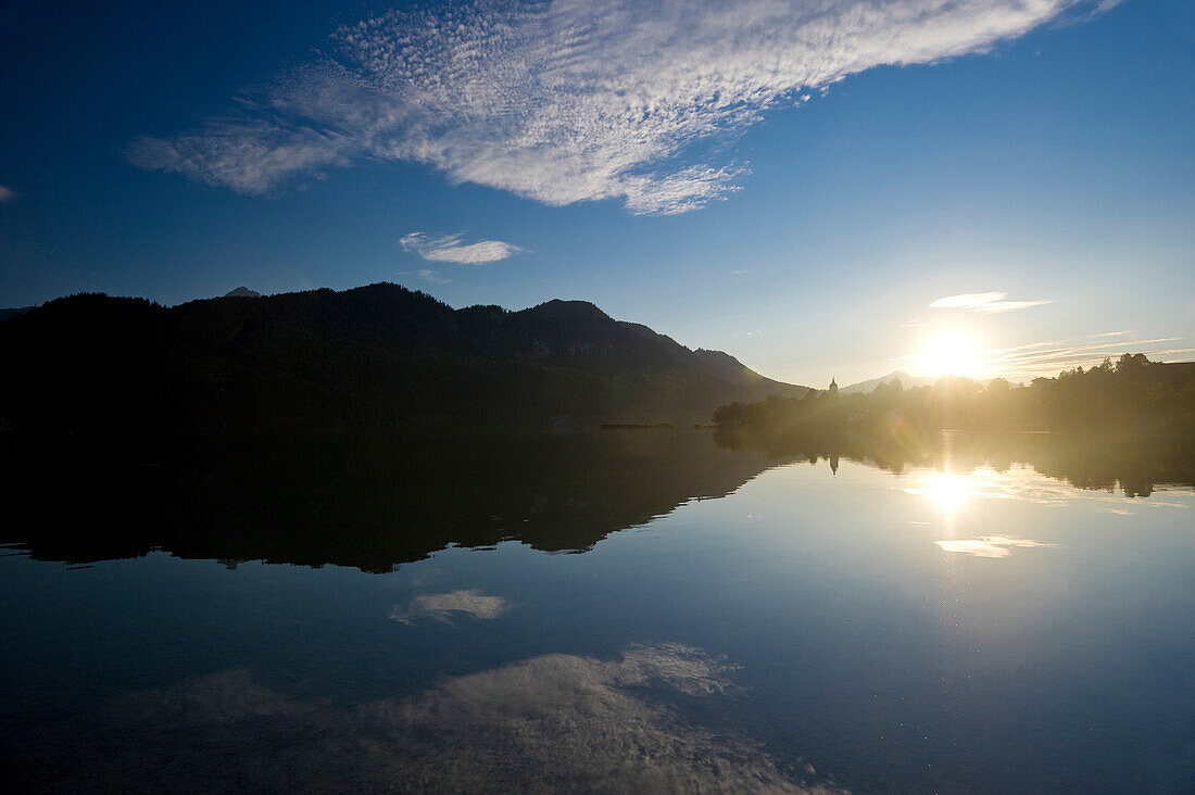 Scenery at lake Weissensee, Fuessen, Allgaeu, Bavaria, Germany