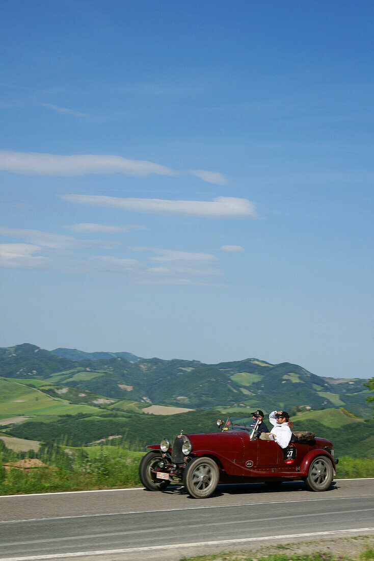 Vintage car on a country road, Loiano, Pianoro, Bologna, Italy, Europe