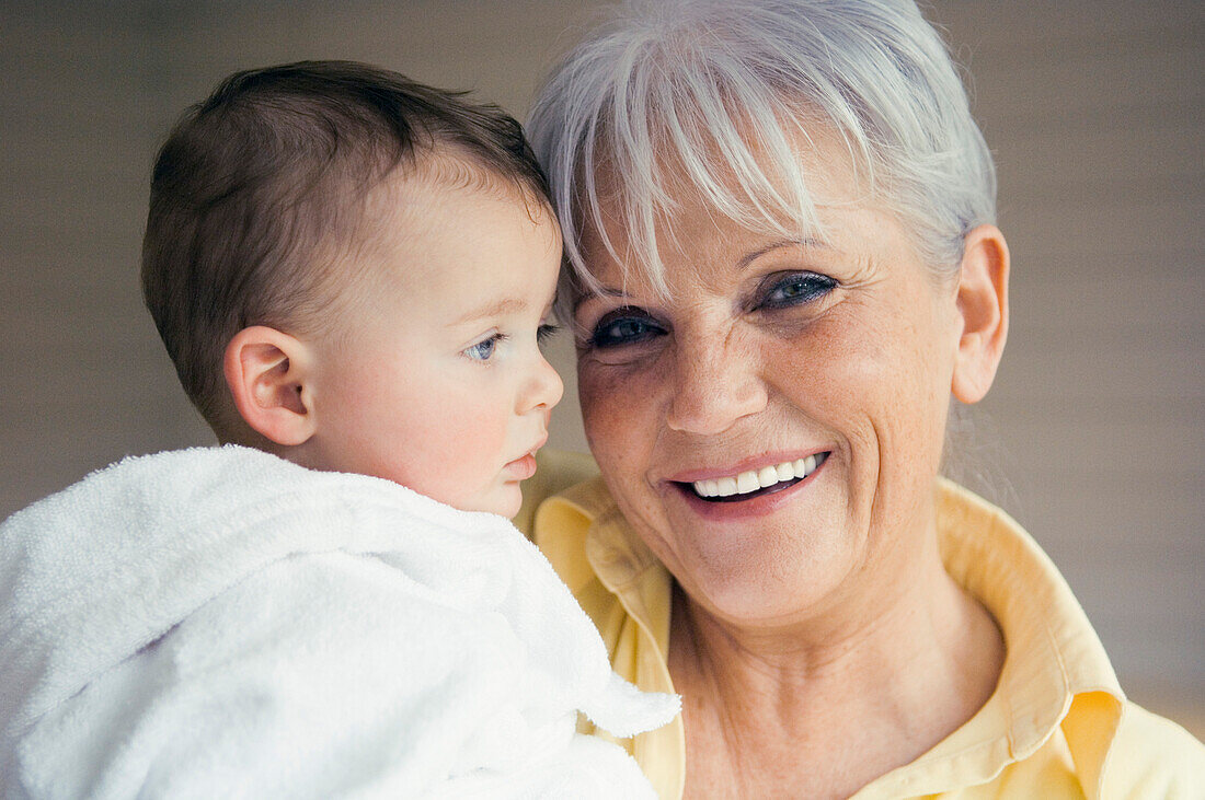 Portrait of grand mother and baby